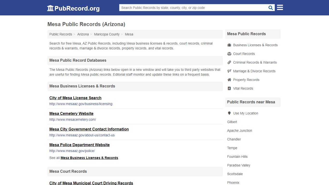 Free Mesa Public Records (Arizona Public Records) - PubRecord.org